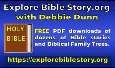 Explore Bible Story dot org with Debbie Dunn Businesss Card advertising FREE PDF downloads of storie