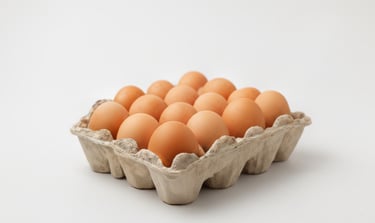 A carton of brown eggs.