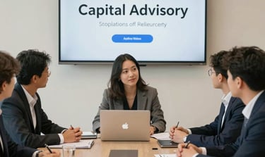 A professional team discussing financial charts in a modern office setting