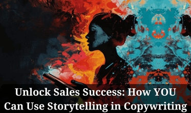 Artful image of a woman telling a story, dark silhouette, blue red and orange colours