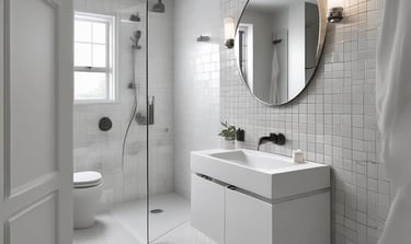 Salle de bain refaite par JS services douche à l'italienne et vasque blanche
