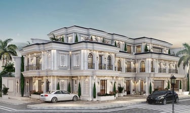 a luxury apartment building with a large white building