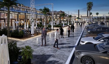 تصميم مبتكر لمول تجاري امامه جلسات خارجية مفتوحة