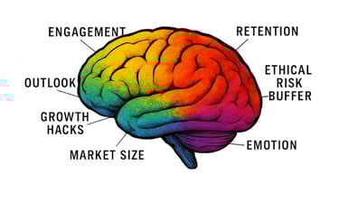 logo of a brain with startup buzzwords/jargon around it