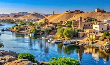 Vila Núbia em Aswan com casas coloridas e arquitetura tradicional, representando uma experiência cultural .guia de egito