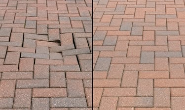 Before and After of brick paver repair in Sarasota Florida