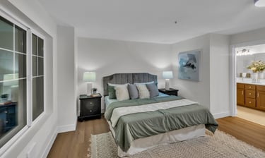 Detailed interior house photo focusing on master badroom  and bath architectural features.