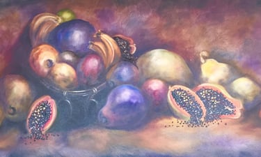 a painting of a still life of fruit by Sandra Forzani