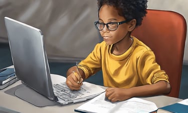 a child taking his online test on a laptop