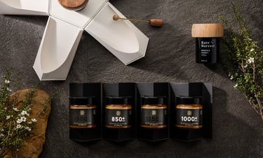 Product photography - A display of honey on a stone background