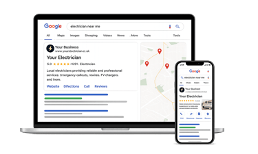 Local SEO ranking service showing top Google search positions for electricians.