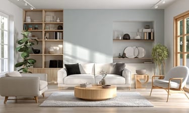 Organized modern living room with clean minimalist and clutter-free home design