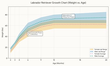 Labrador retriever growth chart weight vs. age