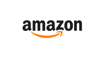 Amazon logo with grey lowercase text and orange smile arrow on black background.