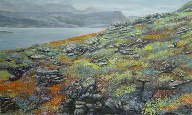 view from a hill in Pangnirtung, NU, with autumn colours