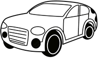 a car with a white background and a black and white outline of a car