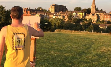 Malmesbury Abbey, painting outdoors