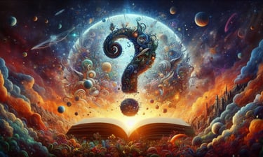 An illustration of a book with a question mark in a literary university