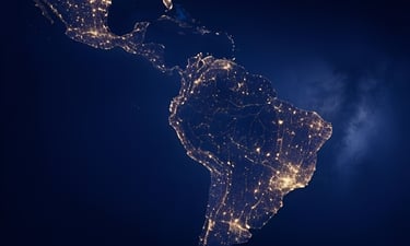 Satellite image of the American continent at night