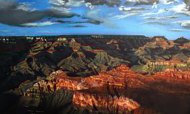 a painting of a view of a grand canyon