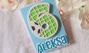 Cricut birthday card, soccer vibe with big number 6