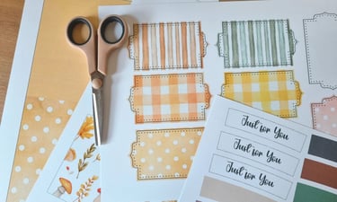 fall themed card making elements on a paper sheet
