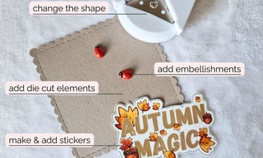 Card making elements and lines showing how to put them together.