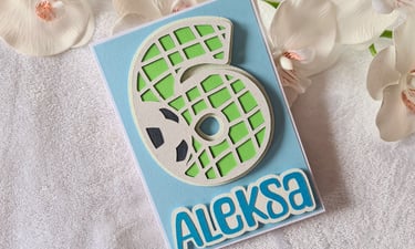 Cricut birthday card with a number 6 in soccer style.