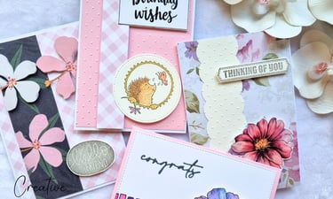 4 Handmade greeting cards in pastel colors