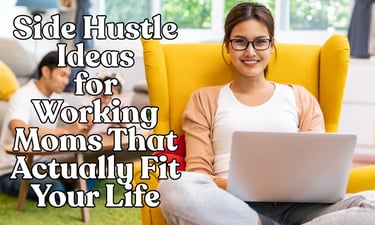 a woman sitting in a chair with a man and woman in the background