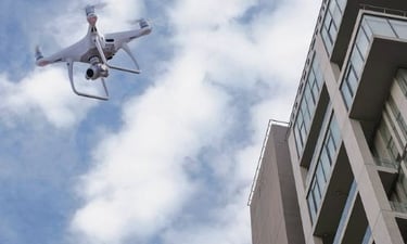 Drone Inspecting Mid Rise Building