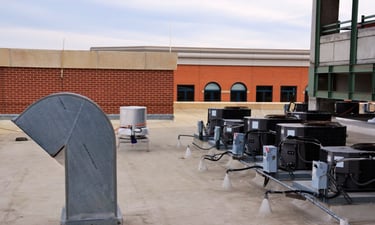 The roof's HVAC system on a commercial building