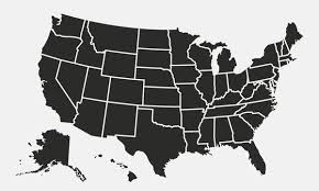 Black and white map of the United States with individual state borders clearly outlined on a light background.