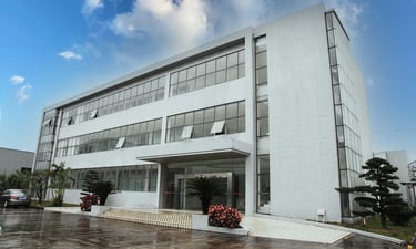 Modern factory facade, using advanced architectural design and materials