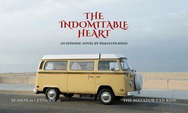 a matador van with a sky background and title of the book the indomitable heart