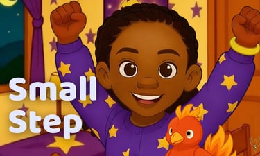Thumbnail for Xyla & Xenya: Quest for Bravery. Xyla stands in her bedroom with her arms raised in ex
