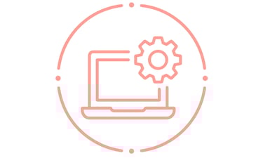 icon of a computer with a cog wheel to represent systems and support