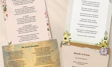 A collection of inspirational Christian poetry prints by Darryl Sampson featuring religious verses on faith, strength, and