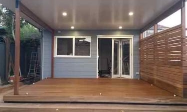 Insulated panel roof pergola over spotted gum