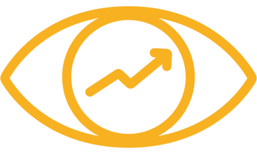 Ícone de um olho com uma seta gráfica ao centro indicando crescimento e lucro.