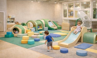 Soft foam climbers and jungle gyms at a toddler play cafe
