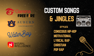Custom Songs & Jingles Crafting full production unique hip-hop tracks and jingles