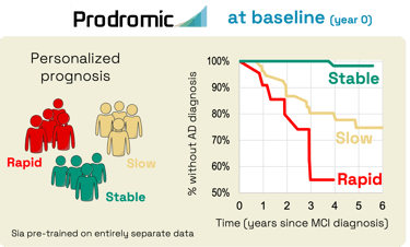 Diagram showing dementia progression with vs. without AI‑based patient stratification