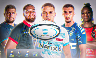 Visuel sportif mettant en avant des joueurs de rugby et de football en tenue officielle
