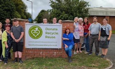 Happy Volunteers at Herefordshire Reuse and Recycling Organisation at Wye Valley Court 
