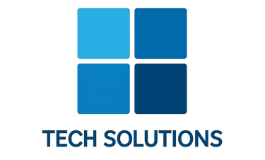 Company logo for 'TECH SOLUTIONS' with a square segmented icon in shades of blue.