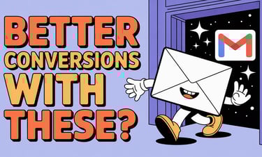 Email marketing illustration for better conversions featuring a cartoon envelope and Gmail logo.