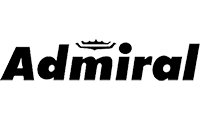 Admiral logo in black cursive text with a small crown symbol above the "A".
