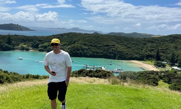 traveller enjoying the scenes over looking bay of islands in northland