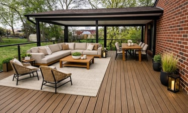 Modern deck renovation in Springfield, VA with new composite materials, updated railings, and improv